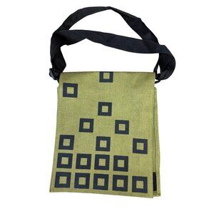 Green Canvas Crossbody Bag W/ Black Geometric Squares Lightweight